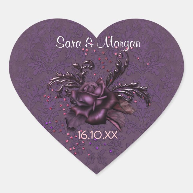 Dark Romance Rose 2 Hochzeitssommage Siegel Herz-Aufkleber (Vorderseite)