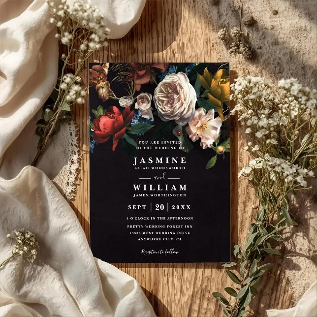 Dark Romantic Floral Dutch Chic QR Code Wedding Einladung (Von Creator hochgeladen)