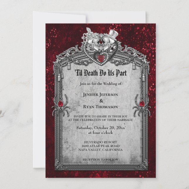 Dark Romantic Floral Gothic Hochzeit Einladung (Vorderseite)