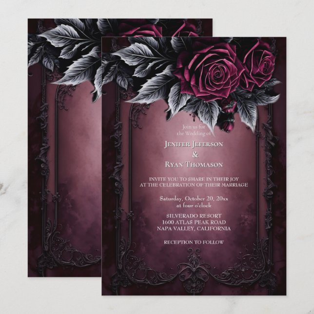 Dark Romantic Floral Gothic Hochzeit Einladung (Vorne/Hinten)