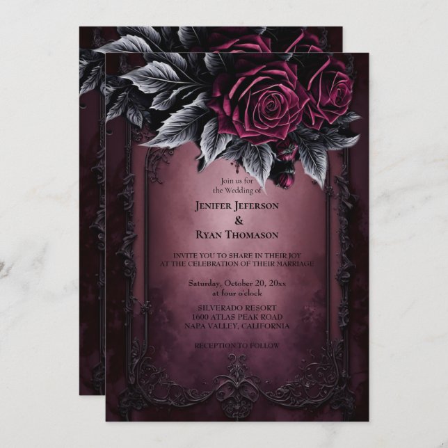 Dark Romantic Floral Gothic Hochzeit Einladung (Vorne/Hinten)