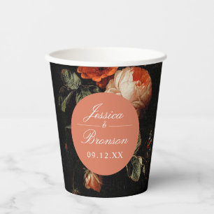 Dark Romantic Floral Pink Rose Polterabend Pappbecher