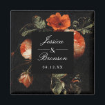 Dark Romantic Floral Rose Holländische Master Wedd Magnet<br><div class="desc">Passen Sie den Text für Ihre Veranstaltung an. Verschieben oder skalieren Sie die Form und die Blumen je nach Wunsch. Formskala und Farbe können bearbeitet werden</div>