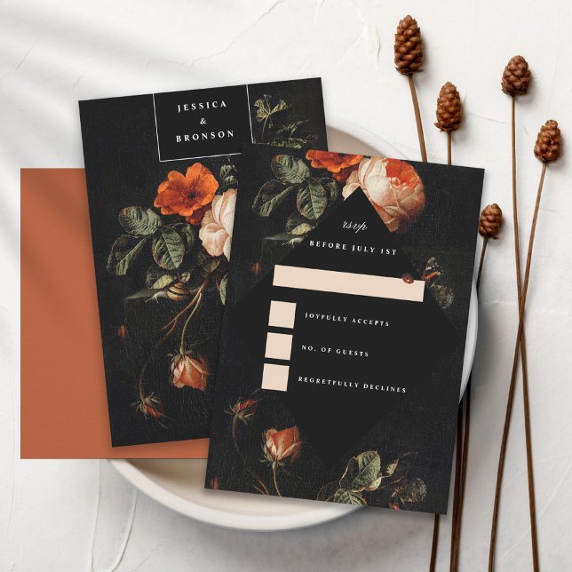 Dark Romantic Floral Rose Holländische Meister RSVP Karte (Von Creator hochgeladen)