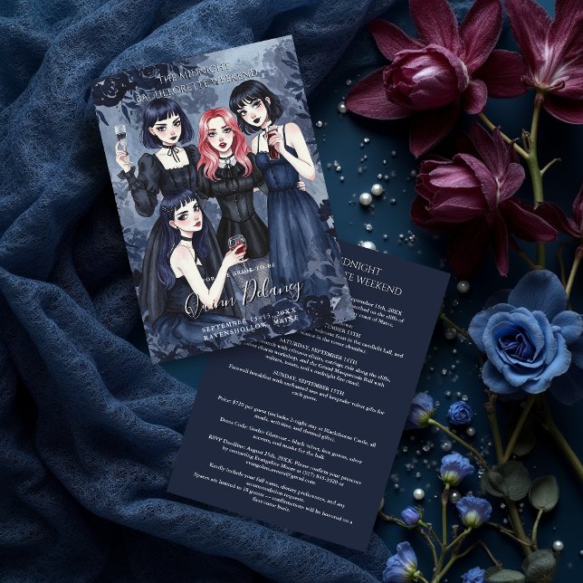 Dark Romantic Gothic Girl Bachelorette Party Einladung (Happiest Romantic Gothic Girls Together in a Funny Party Bachelorette Weekend Invitation Cards. )
