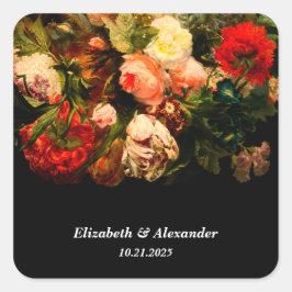 Dark romantic moody elegant floral wedding quadratischer aufkleber