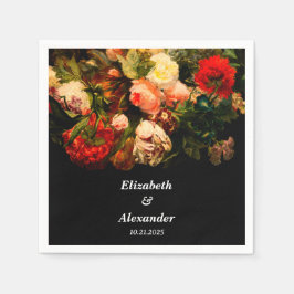 Dark romantic moody elegant floral wedding serviette