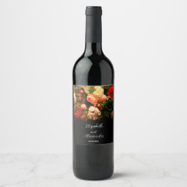 Dark romantic moody elegant floral wedding weinetikett