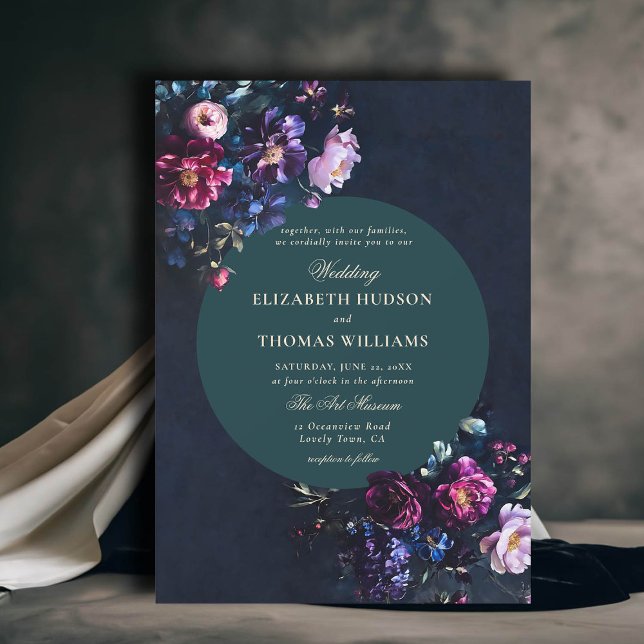 Dark Romantic Moody Florals Jewel Emerald Wedding Einladung (dark moody romantic wedding invitation gothic florals jewel tones emerald purple romance modern)