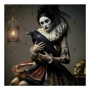 Dark Romantic Raven Motif Poster