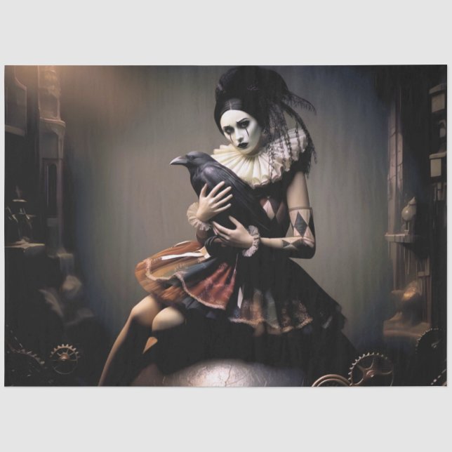Dark Romantic Raven Motif Seidenpapier (Vorderseite)