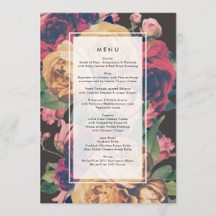 Dark Rose Botanical Fete Wedding Menu Menükarte