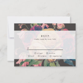 Dark Rose Botanical Fete Wedding RSVP Card Karte