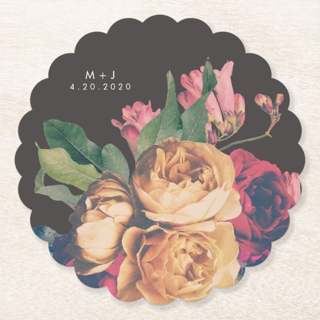 Dark Rose Botanical Fete Wedding Table Untersetzer (Vorderseite)