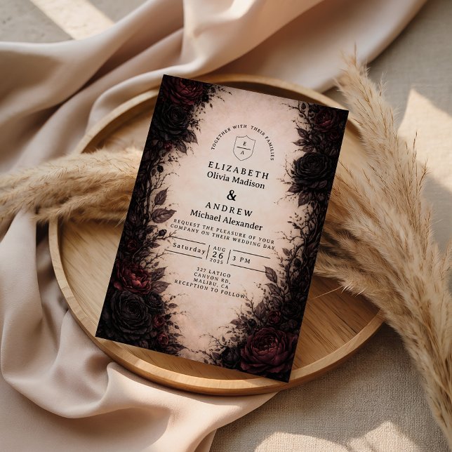 Dark Rose Gothic Wedding Einladung (Von Creator hochgeladen)