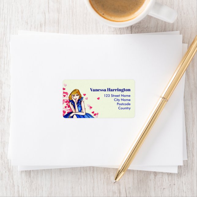 Dark Royal Blue Cocktail Gown Fashion Illustration Adressaufkleber (Insitu)