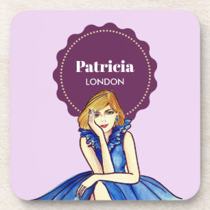 Dark Royal Blue Cocktail Gown Fashion Illustration Getränkeuntersetzer