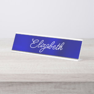 Dark Royal Blue Foil Stilvolle Monoline Script Schreibtischnamensplakette
