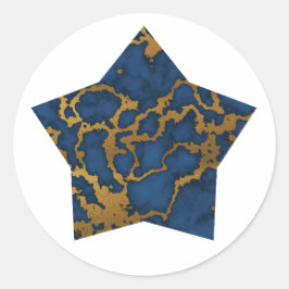 Dark Royal Blue und Gold Marmor Texture auf Star Runder Aufkleber