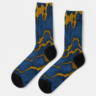 Dark Royal Blue und Gold Marmor Texture Design Socken