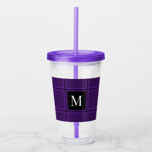 Dark Royal Lila Striped Custom Single Initial Acryltrinkbecher