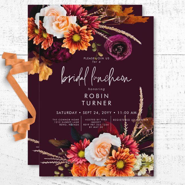 Dark Russet Boho Floral Burgundy Bridal Luncheon Einladung (Dark Russet Boho Floral Burgundy Bridal Luncheon Invitation)