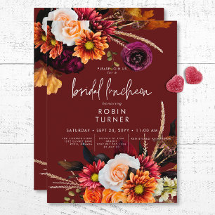 Dark Russet Boho Floral Rust Bridal Luncheon Einladung