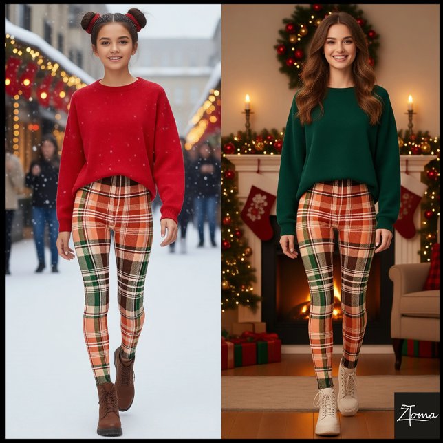 Dark Rustic Orange Green Brown Tartan Plaid Leggings (Von Creator hochgeladen)