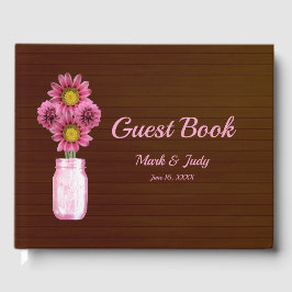 Dark Rustic Pink Floral Mason Jar Wedding Gästebuch