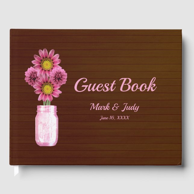Dark Rustic Pink Floral Mason Jar Wedding Gästebuch (Vorderseite)