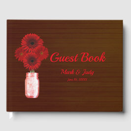 Dark Rustic Red Floral Mason Jar Wedding Gästebuch