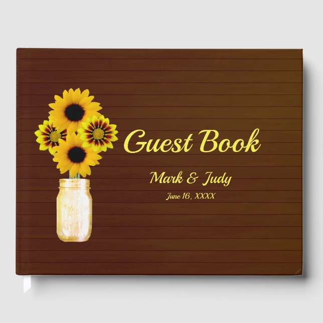 Dark Rustic Yellow Floral Mason Jar Wedding Gästebuch (Vorderseite)