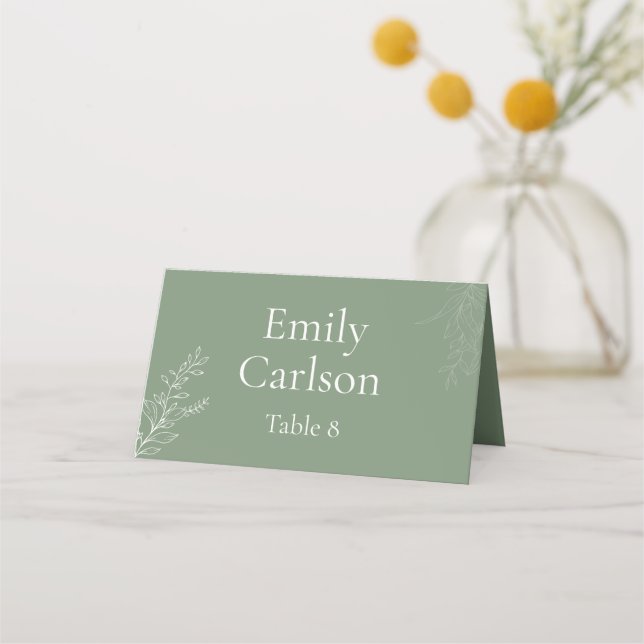 Dark Sage Green Botanical Place Card Platzkarte (Rückseite)