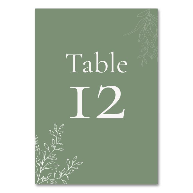 Dark Sage Green Botanical Table Number Tischnummer (Vorderseite)