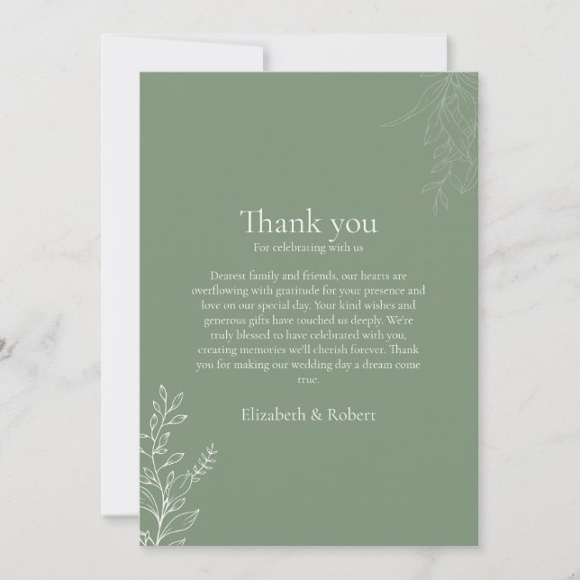 Dark Sage Green Botanical Thank You Card Dankeskarte (Vorderseite)