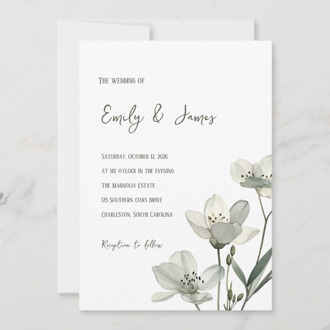 Dark Sage Green Botanical Wedding Einladung (Vorderseite)