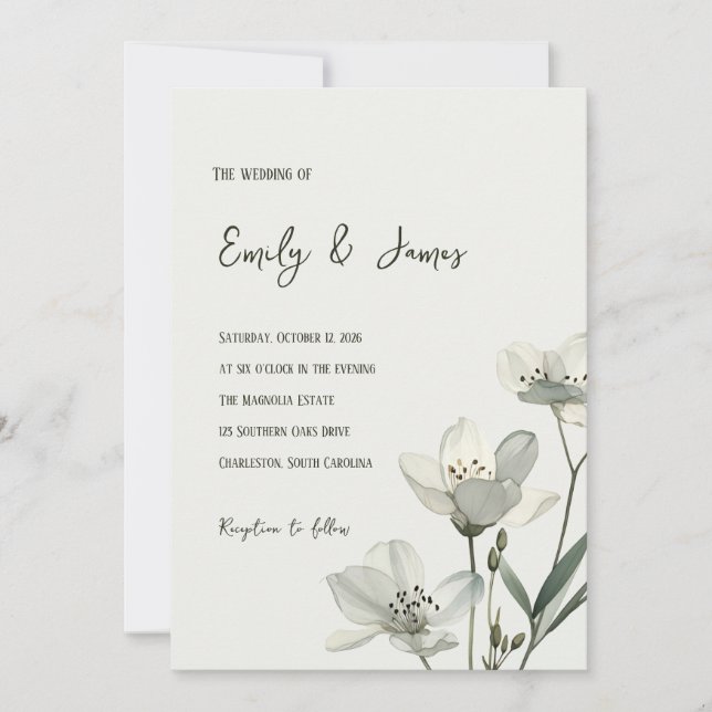Dark Sage Green Botanical Wedding Einladung (Vorderseite)