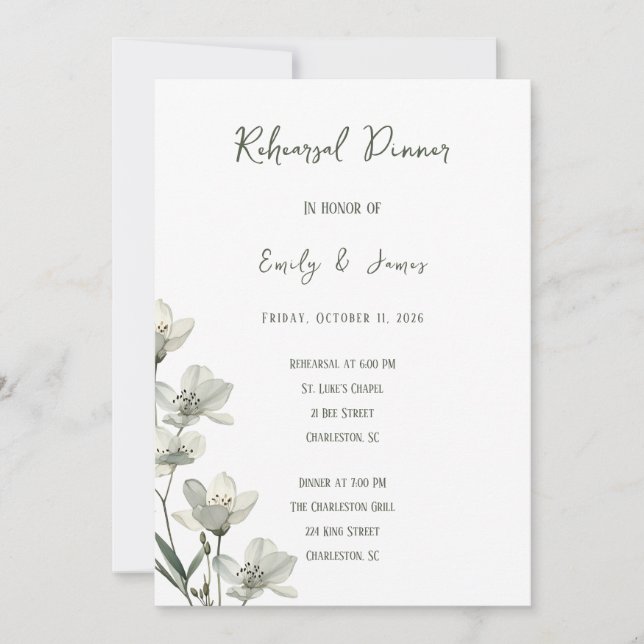 Dark Sage Green Botanical Wedding Einladung (Vorderseite)