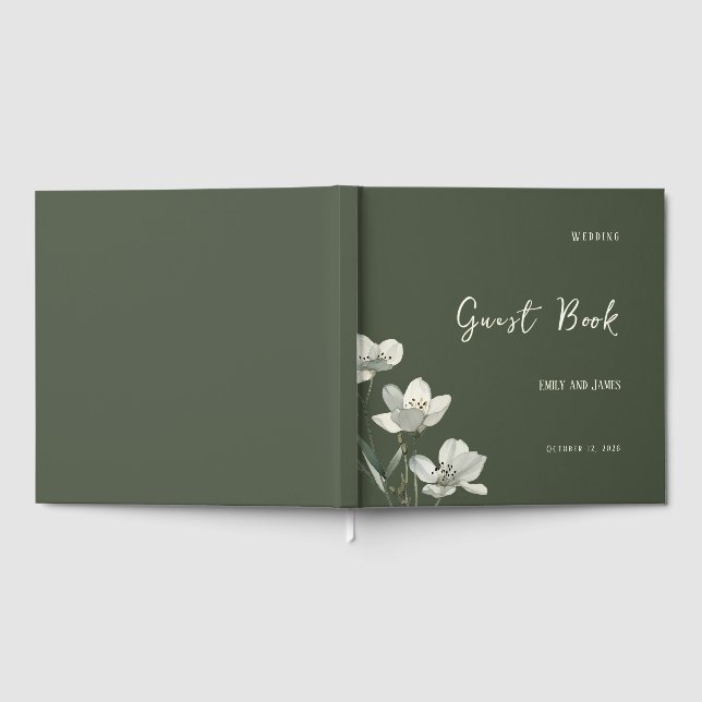 Dark Sage Green Botanical Wedding Gästebuch (Voll)