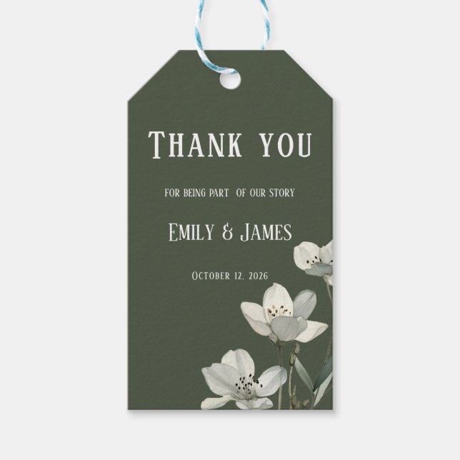 Dark Sage Green Botanical Wedding Geschenkanhänger (Vorderseite)