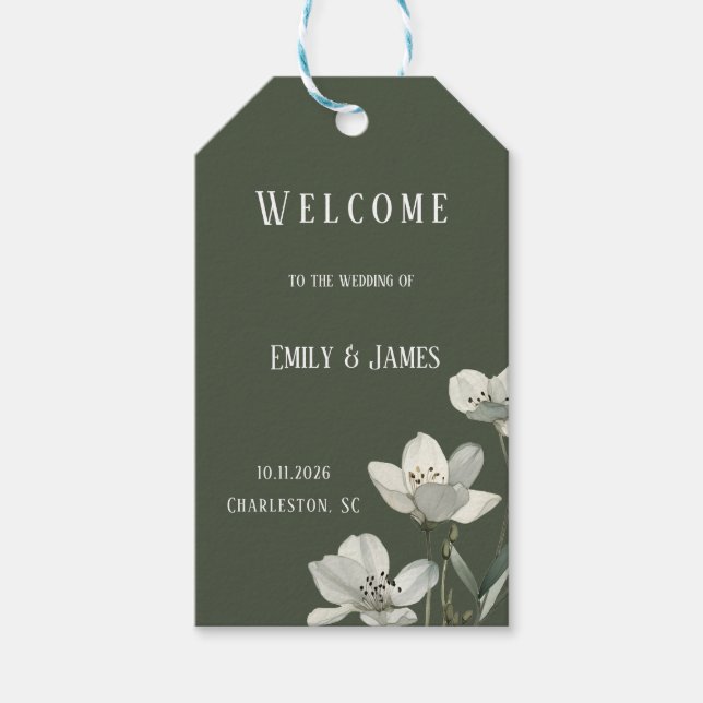 Dark Sage Green Botanical Wedding Geschenkanhänger (Vorderseite)