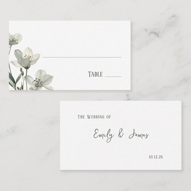 Dark Sage Green Botanical Wedding Platzkarte (Vorne/Hinten)
