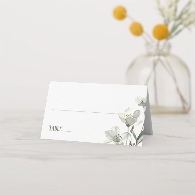 Dark Sage Green Botanical Wedding Platzkarte (Vorderseite)