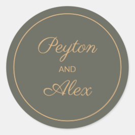 Dark Sage Green Bride Groom Name Envelope Geschenk Runder Aufkleber