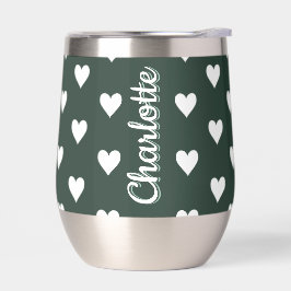 Dark Sage Green Hearts Personalized Name