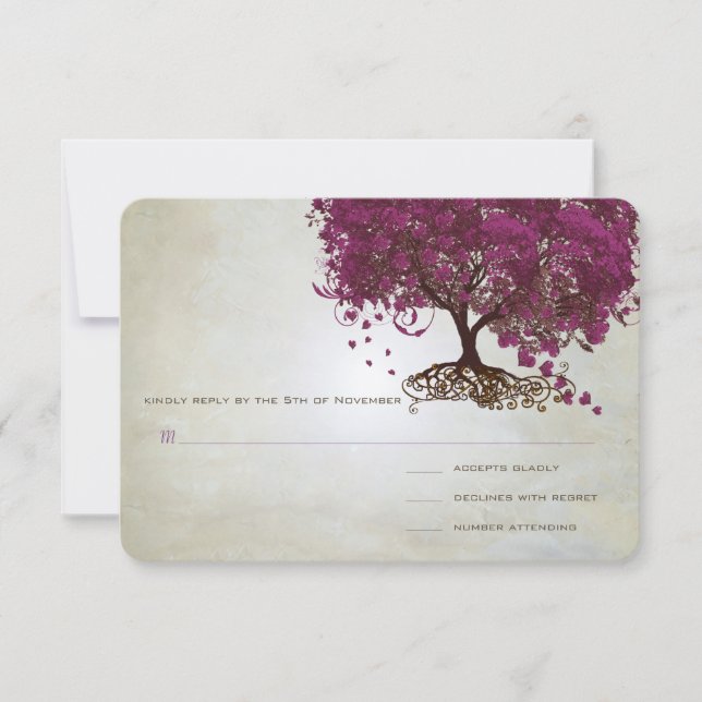 Dark Sangria Herzleaf Tree Wedding RSVP (Vorderseite)