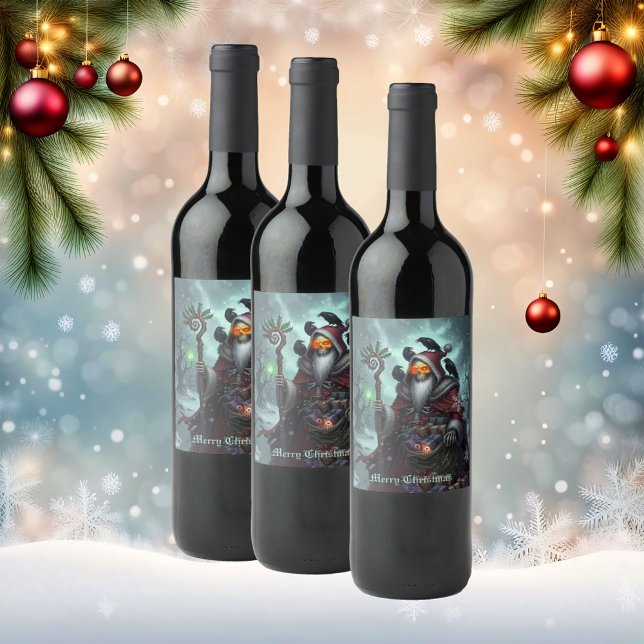 Dark Santa of Shadows – Gothic Christmas Skeleton  Weinetikett (Von Creator hochgeladen)
