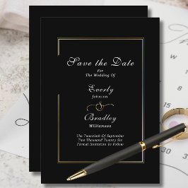 Dark Schwarz-weiß Script Gold Border Save the Date Einladung