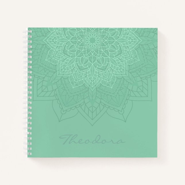 "Dark Sea Green" Mandala Notizbuch (Vorderseite)