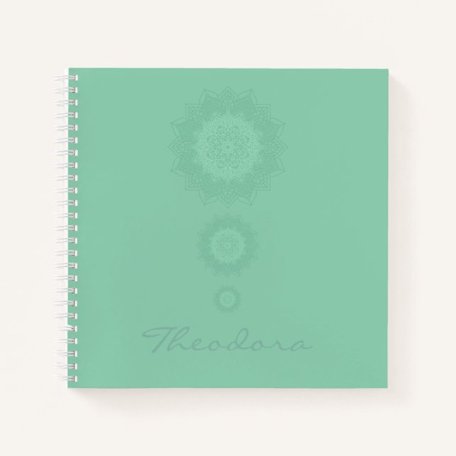 "Dark Sea Green" Mandala Notizbuch (Vorderseite)